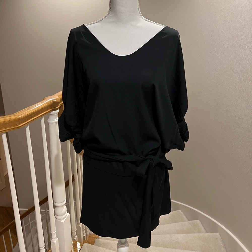 Euc DVF v neck slouch mini dress with ruched sleeves